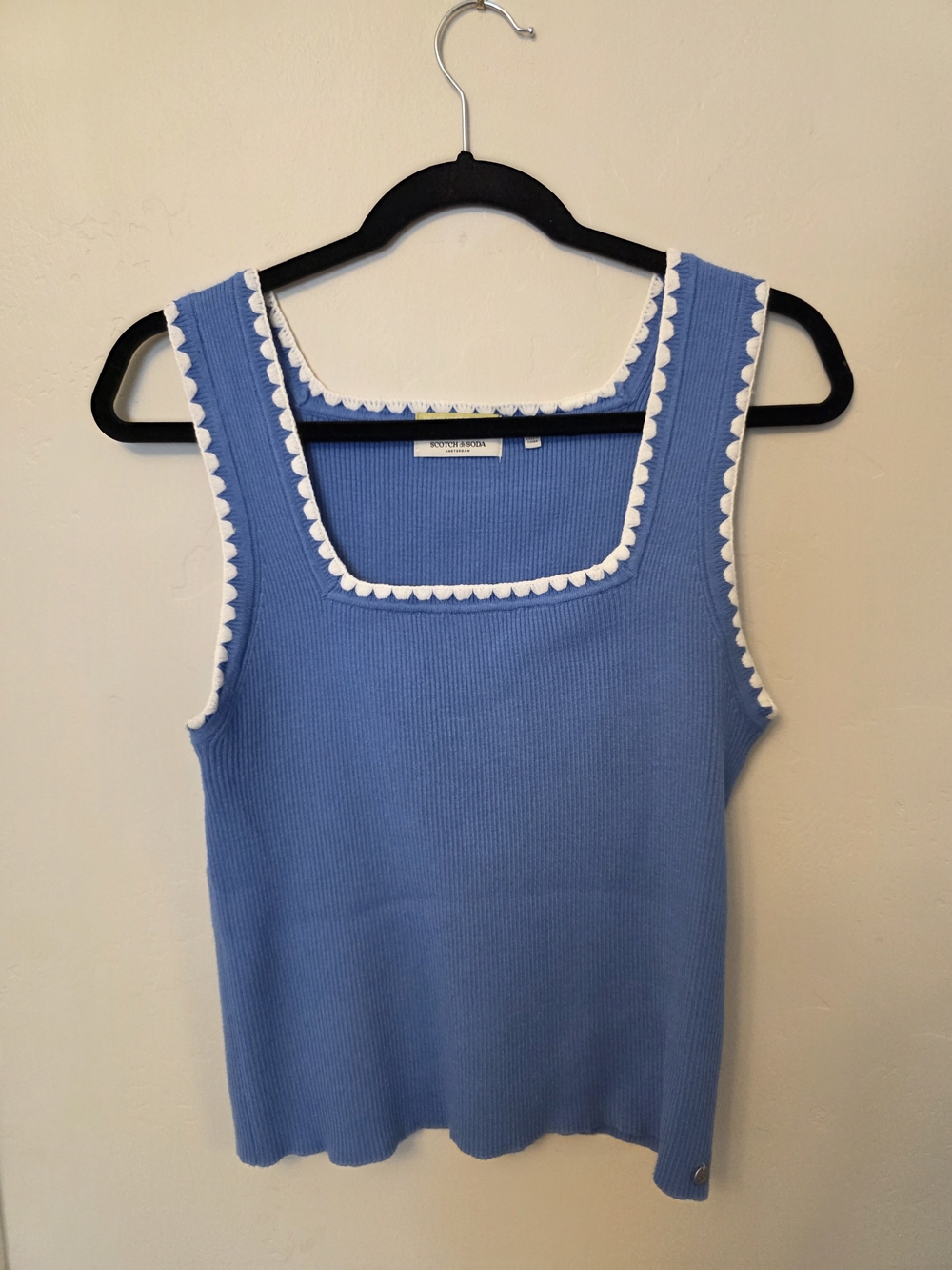 Scotch & Soda Periwinkle Ribbed Tank with White Scallop Trim